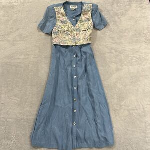 R.J. Stevens Petite Short Sleeve Maxi Dress Women‎ 4 Blue Cottage Vtg